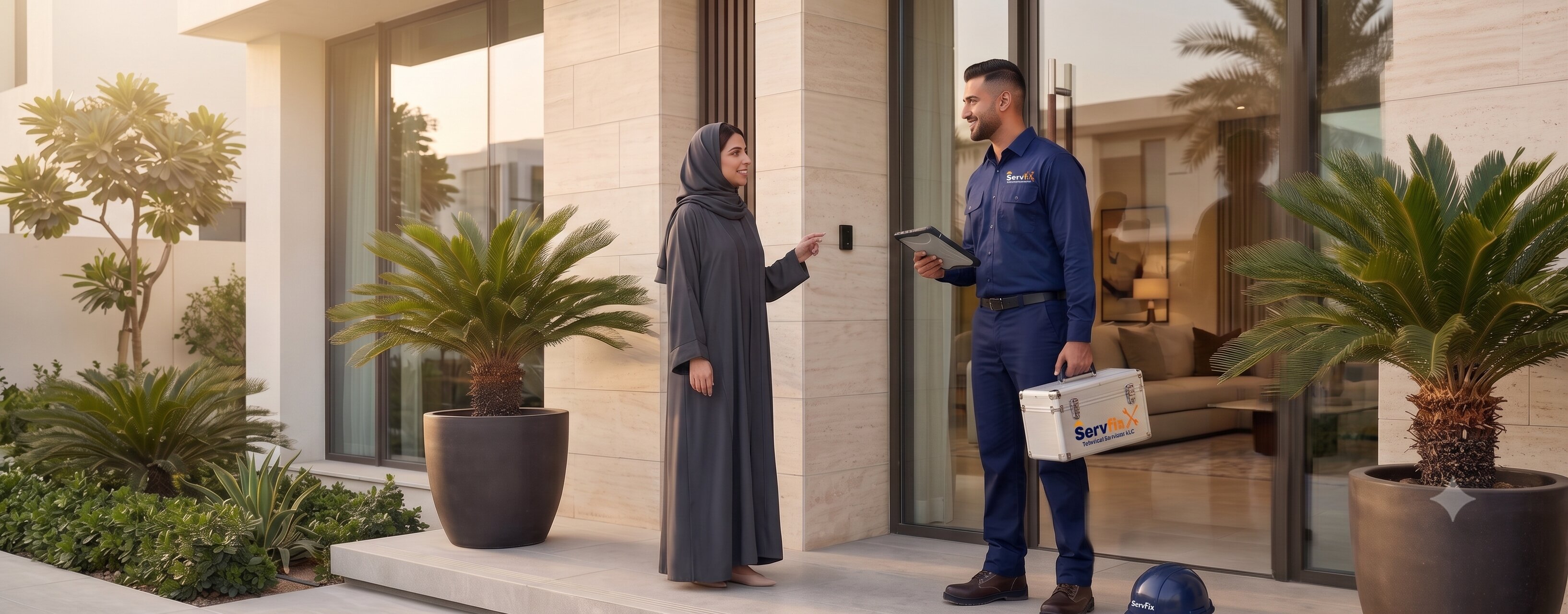ServFix technician speaking with client at a Dubai property