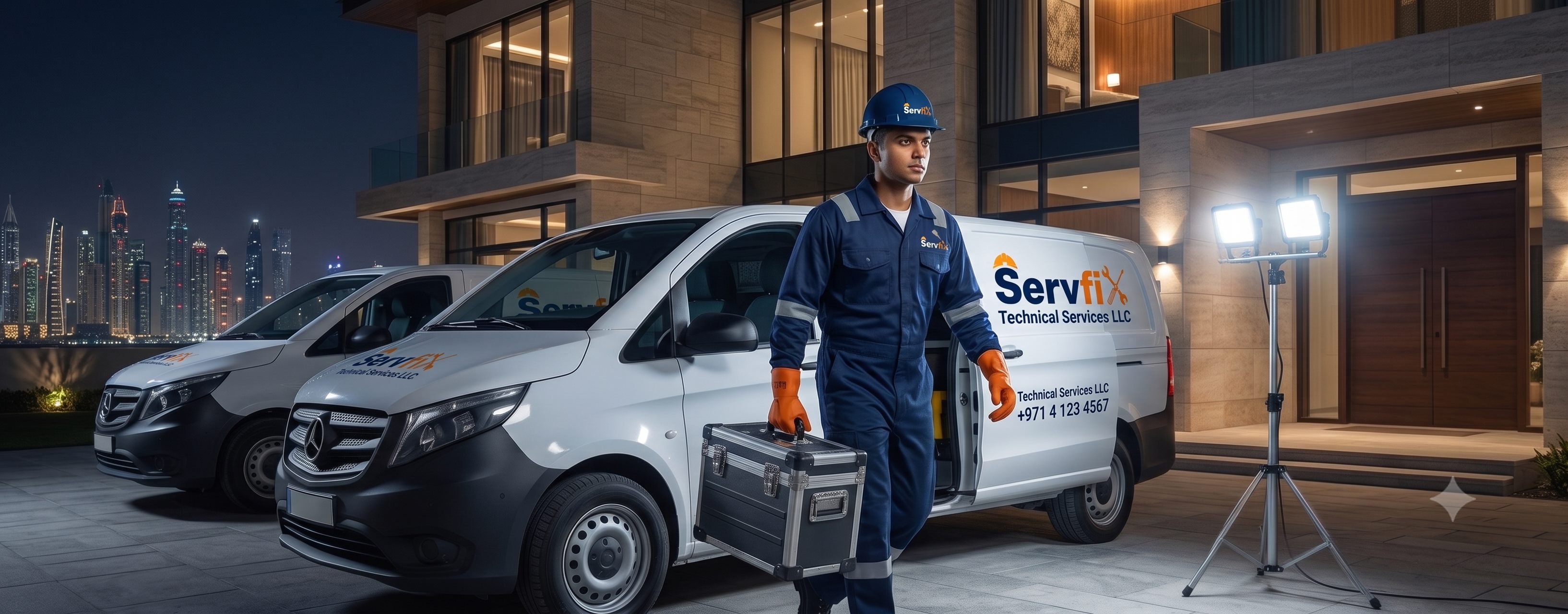 ServFix emergency maintenance vehicle and technician in Dubai